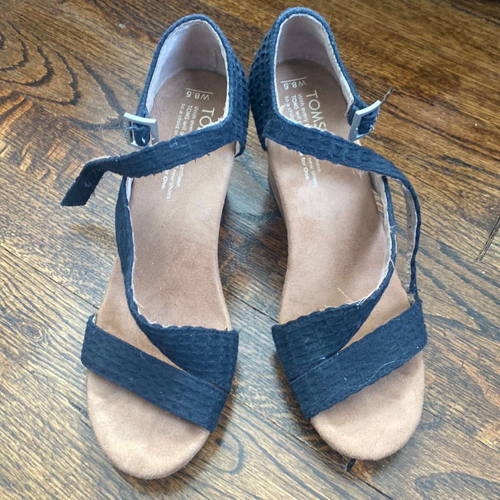 Toms cork black wedges